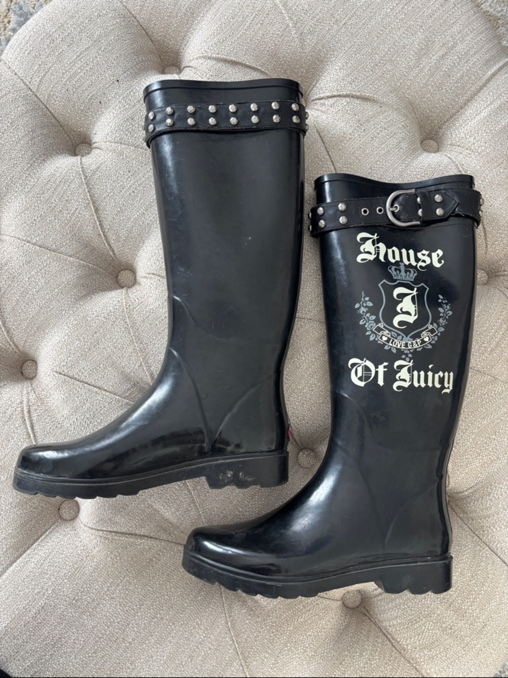 Juicy Couture Black Studded Logo Rain Boots - Picture 2 of 4